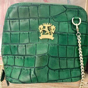 pratezi bag purse cross body green gold hardware firenze italy nwot leather
